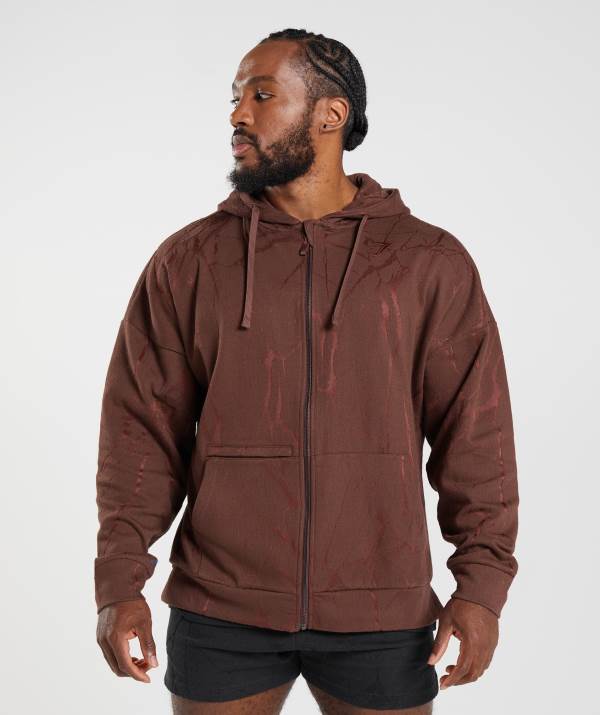 Panske Mikiny S Kapucňou Gymshark Power Zip Ruzove Hnede | XH6490358